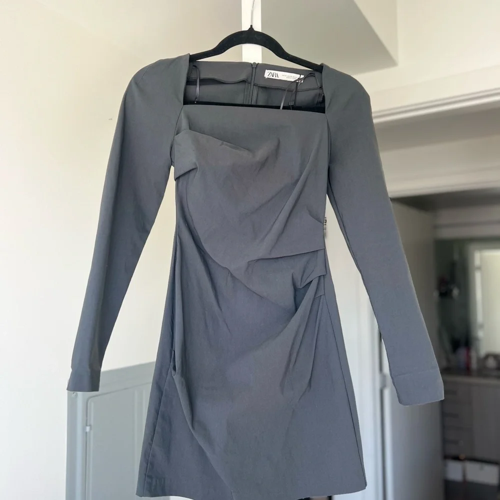 zara grey mini dress Zara Charcoal Long-Sleeve Mini Dress